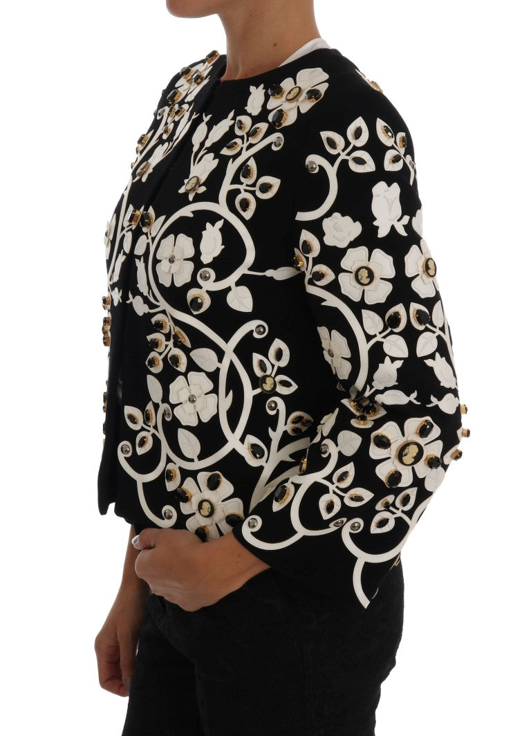 Dolce & Gabbana Black Baroque Jacket with Flowers and Crystal